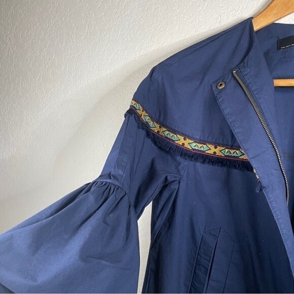ZARA Basics Women’s Jacket Bell Sleeve Aztec Fringe Blue Size Small Oversize - Picture 8 of 10